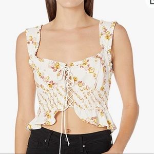 For Love and Lemons Floral Lace Up Crop Top
